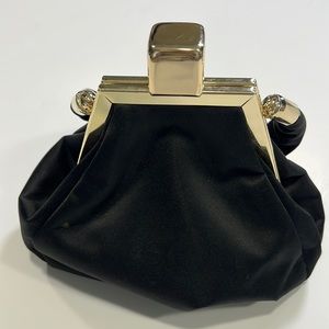 BLACK SATIN AND GOLD METAL CLASP EVENING BAG